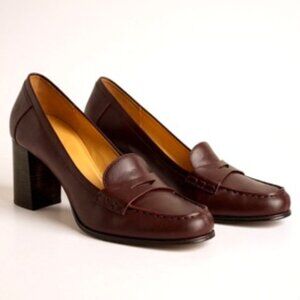 Michael Kors The Buchanan Burgundy Leather Penny Loafer Block Heels Size 11M